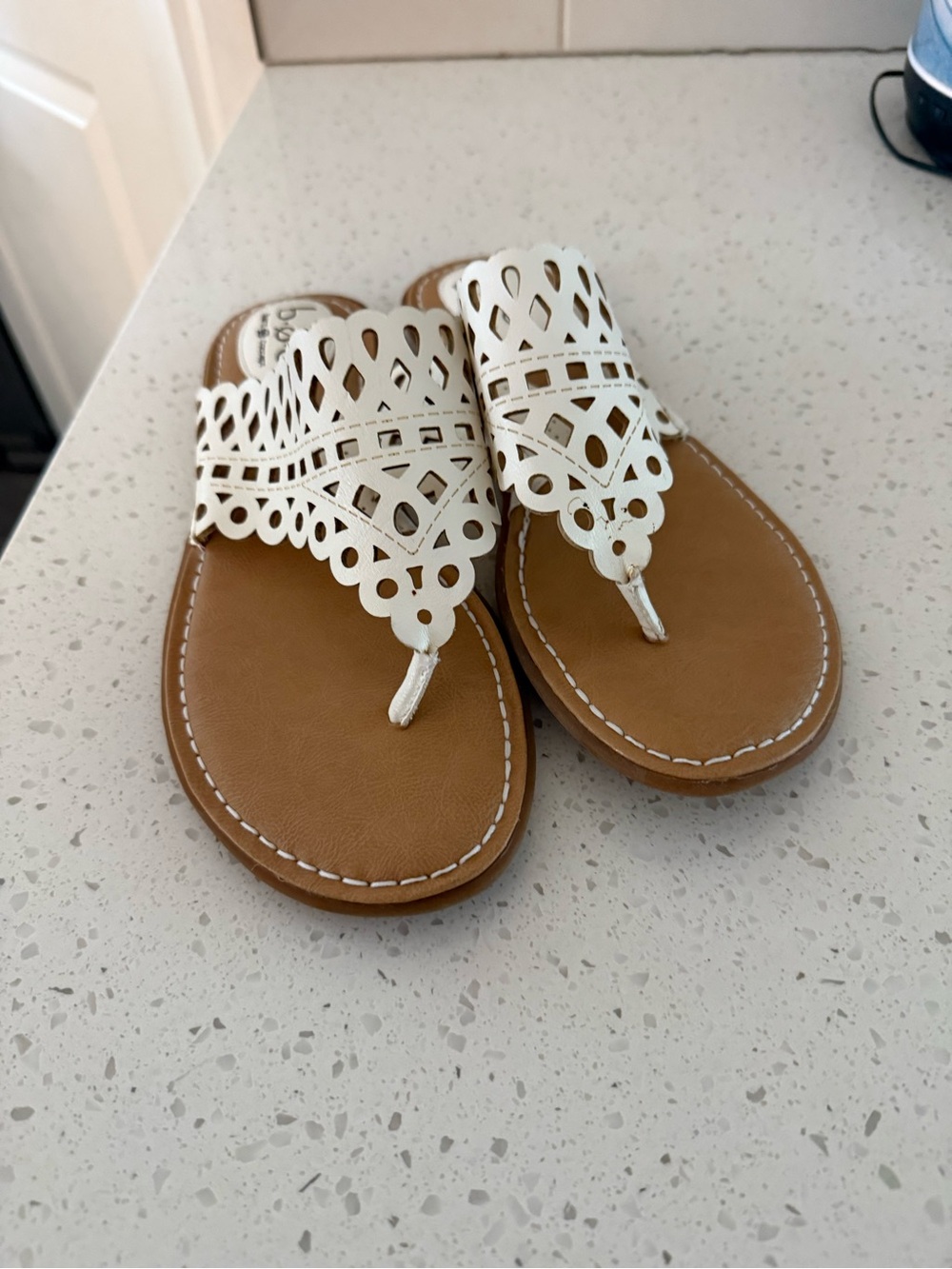 b.o.c. White Laser-Cut Upper Tan Footbed Sandals